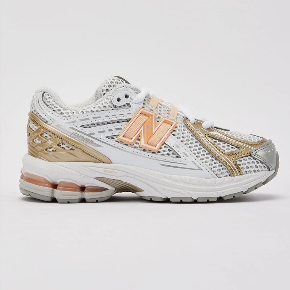 New Balance White, Peach & Silver Mesh Athletic Sneakers - Picture 2 of 6